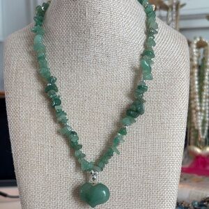 Green Aventurine Chip  Heart Necklace
